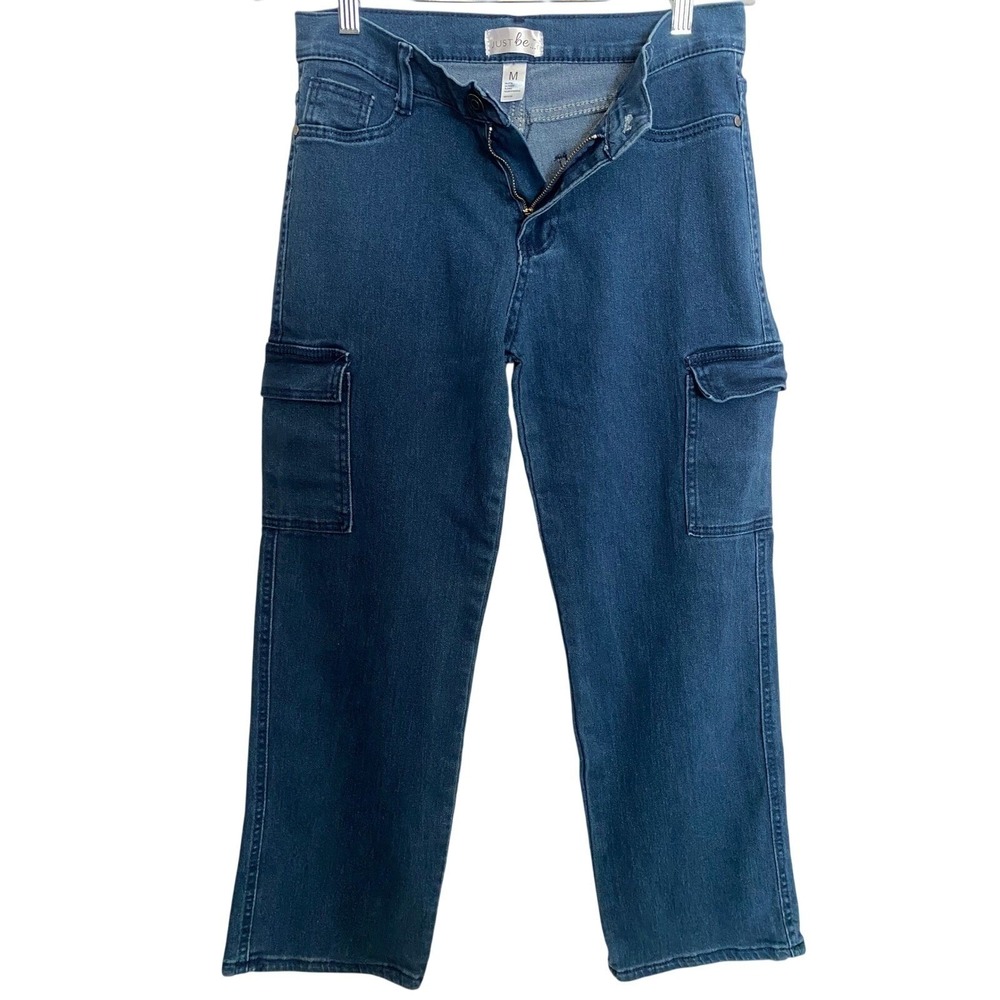 Just Be Y2K Medium Wash Denim Cargo Jeans Womens Straight Leg Size Medium